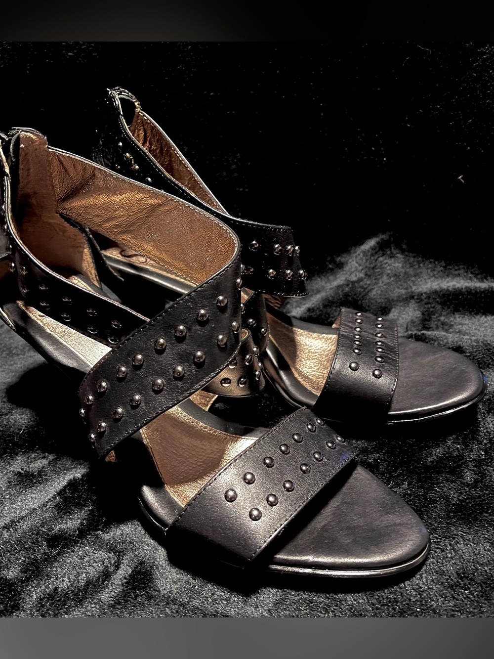 Sofft Black Studded Crisscross Heeled Sandals